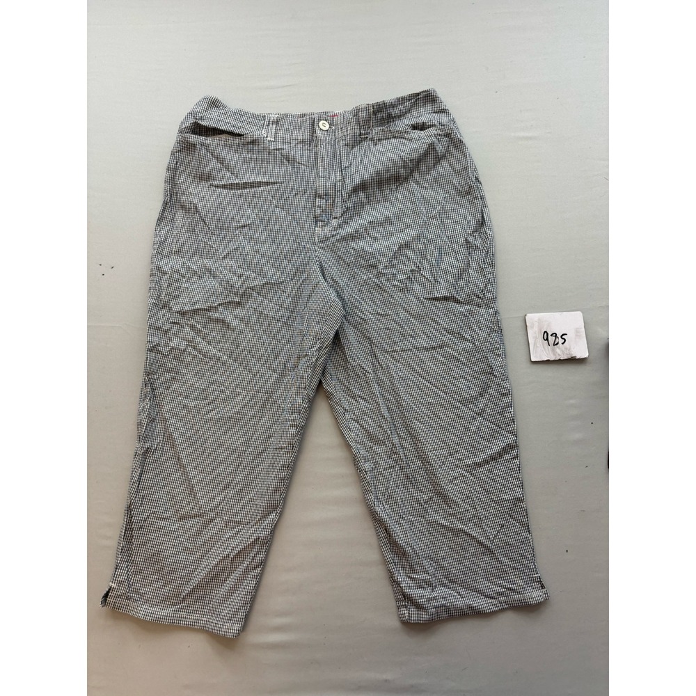 Gloria Vanderbilt Womens Size 12 Gingham Crop Pants Navy Blue White Check Slits